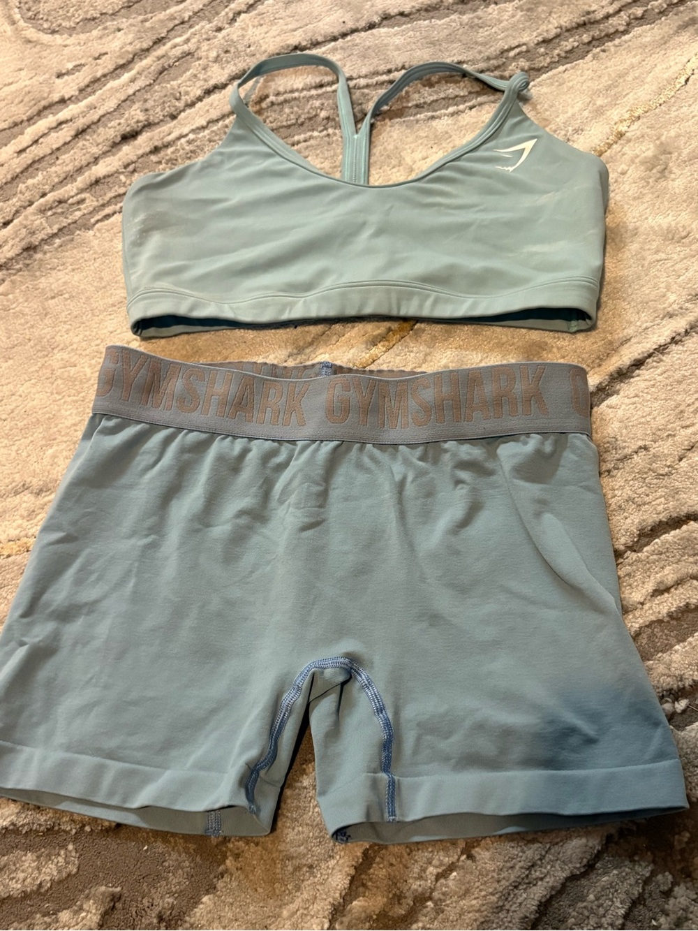 Gymshark baby blue Seamless Sports Bra & Bike Shorts Set
